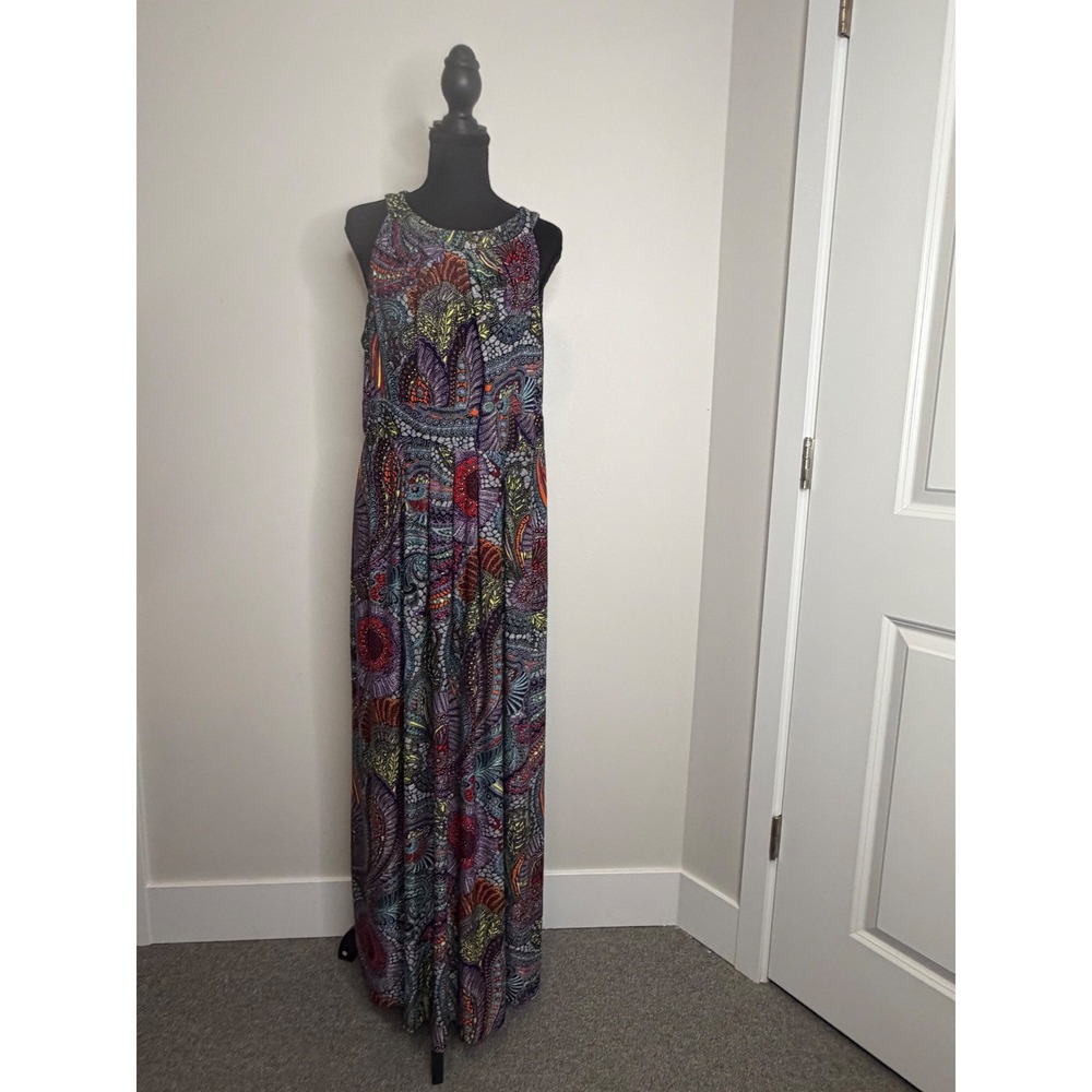 Soma Women's Multi-Color Paisley Abstract‎ Print Sleeveless Knit Maxi Dress XL